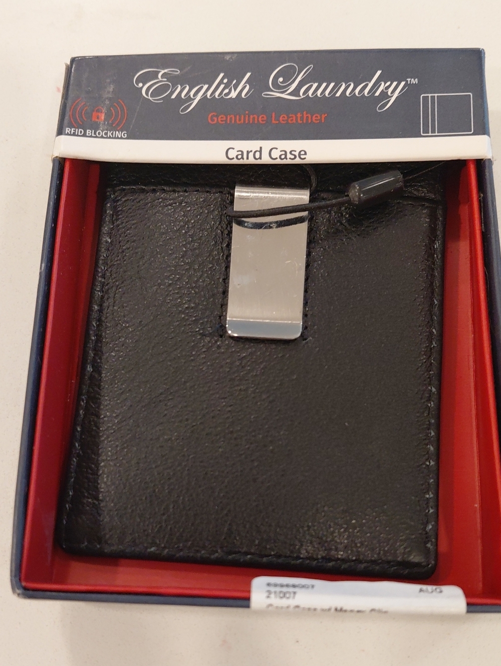 English Laundry Black Leather Card Case with Silver Money Clip